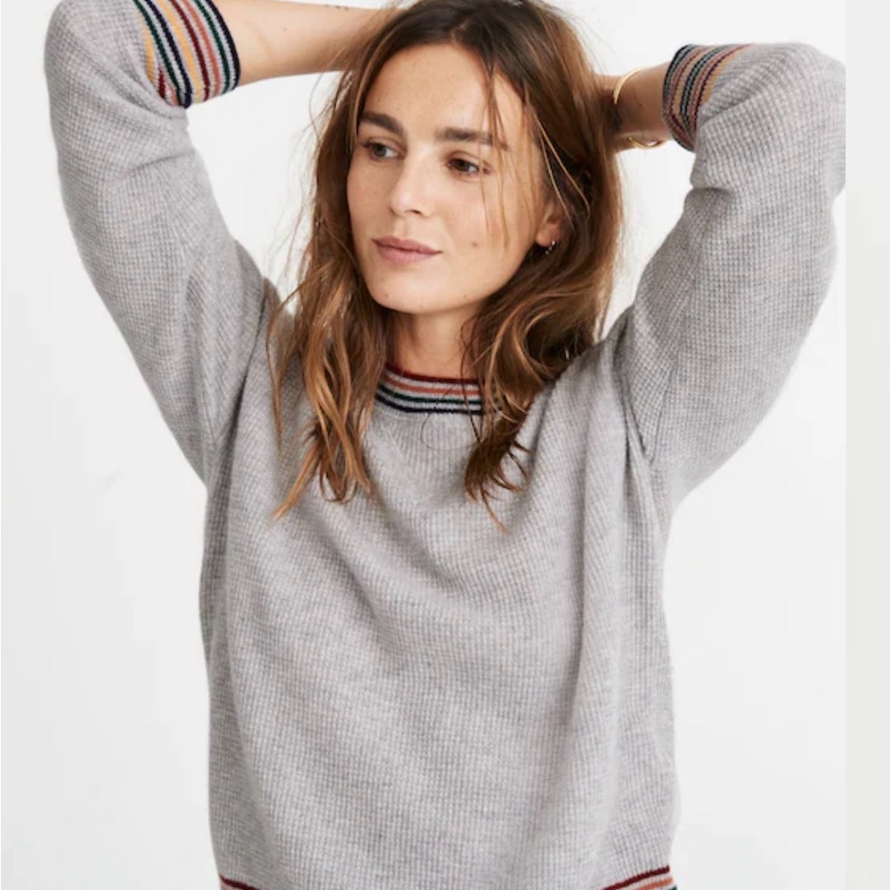 Madewell Gray Sweater with Colorful Stripes